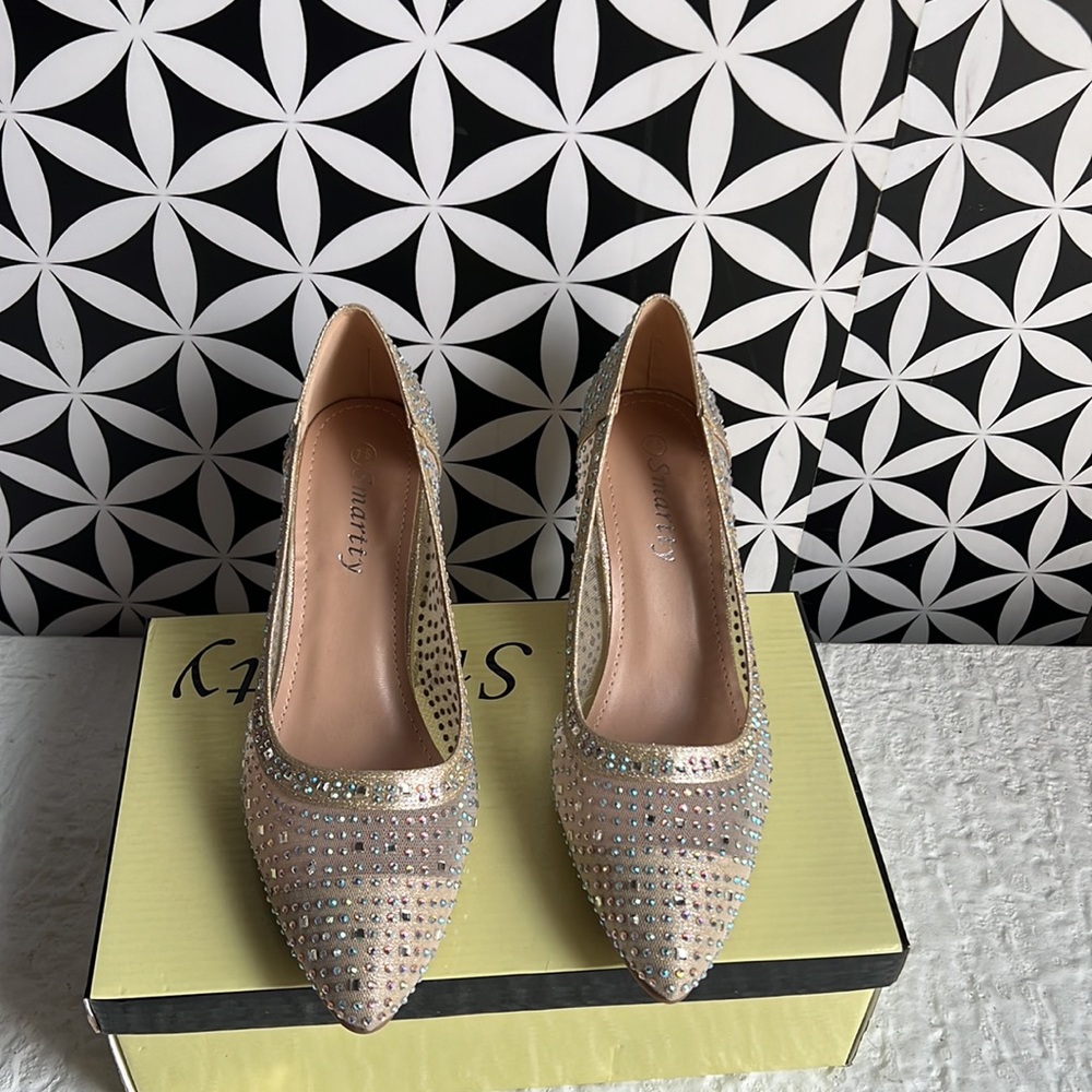 Golden/Beige slip on formal heels - Picture 6 of 8